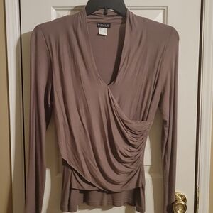 VENUS Women's Taupe Drape Blouse